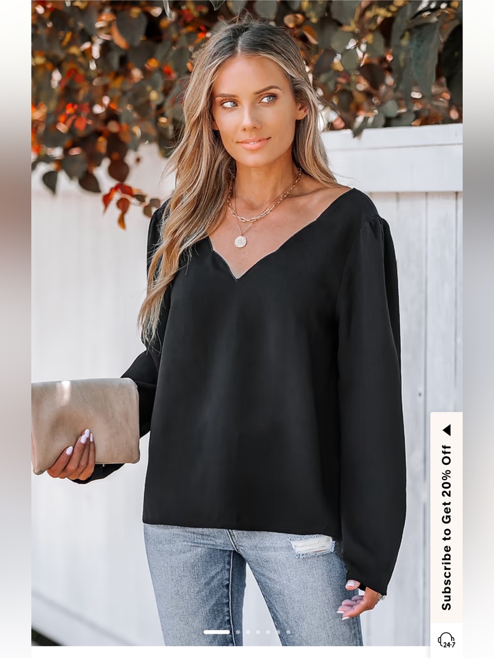 Cupshe Shadow Scalloped V-Neck Top Lg Black Scalloped Neckline Relax Fit Dressy